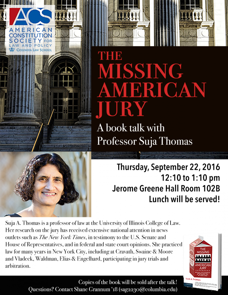 The Missing American Jury: A Book Talk with Professor Suja Thomas