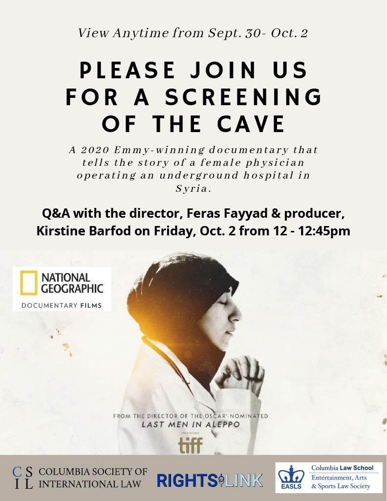 Flyer for the screening and post-screening discussion of the cave.