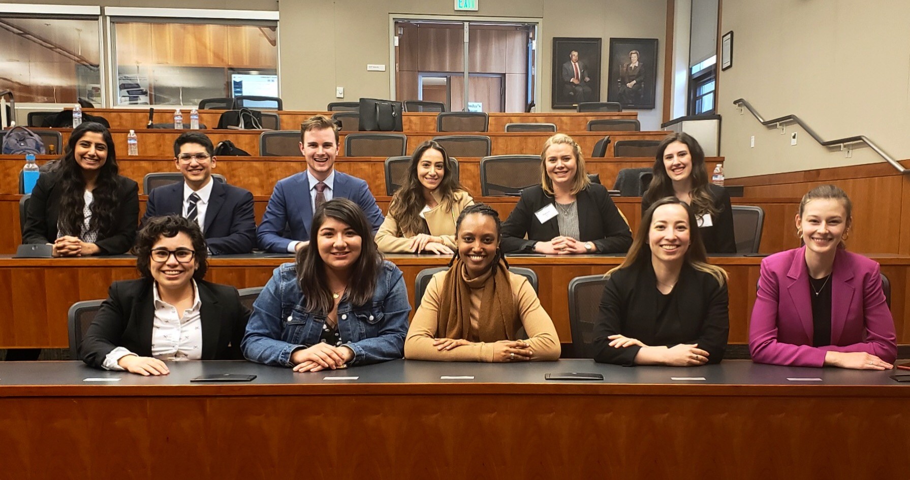 2018-2019 LaLSA Moot Court sitting in a classroom at UC Davis School of Law