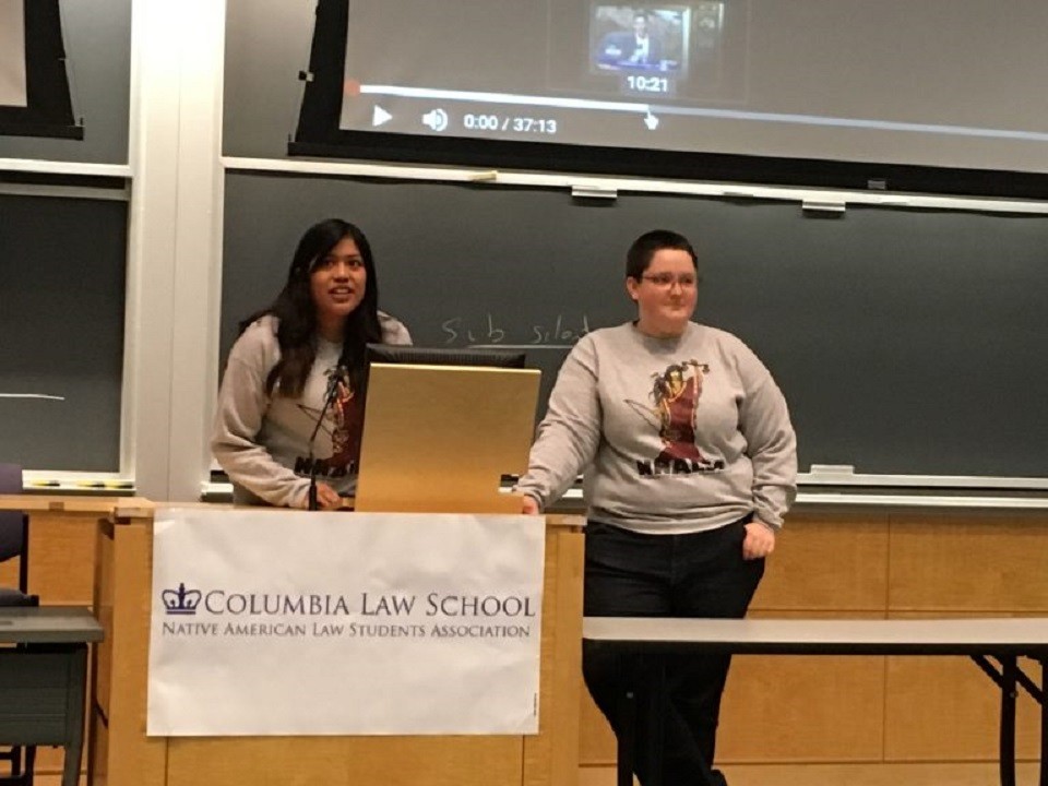 Columbia Law NALSA President Dale Williams and Treasurer Hannah Lutz introduce the film Columbia Law NALSA President Dale Williams and Treasurer Hannah Lutz introduce the film