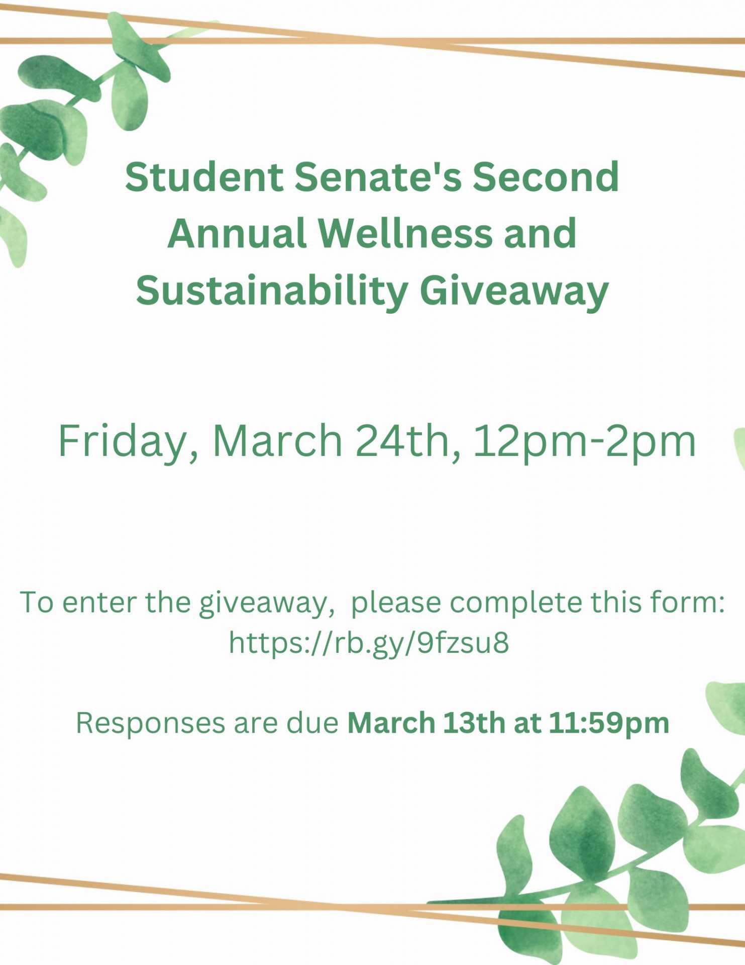 Flyer announcing the Second Annual Wellness and Sustainability Giveaway. 